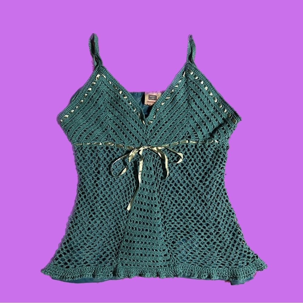 Turquoise knitted croquet fairy top